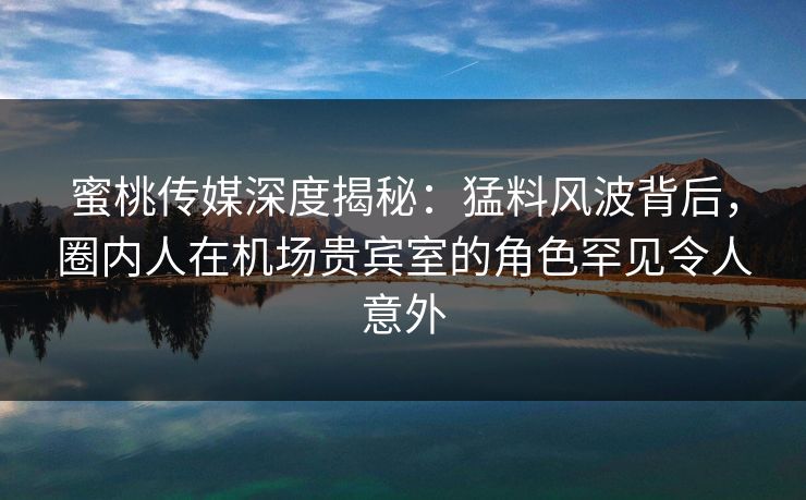 蜜桃传媒深度揭秘:猛料风波背后,圈内人在机场贵宾室的角色罕见令人意外 蜜桃传媒深度揭秘:猛料风波背后,圈内人在机场贵宾室的角色罕见令人意外