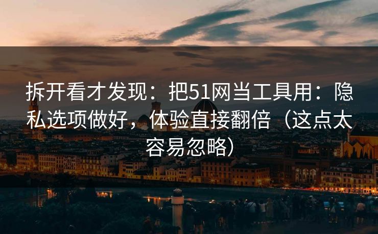 拆开看才发现：把51网当工具用：隐私选项做好，体验直接翻倍（这点太容易忽略）